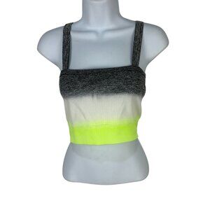 No Boundaries Womens Gradient Ribbed Crop Top M Gray/White/Neon Yellow Stretch